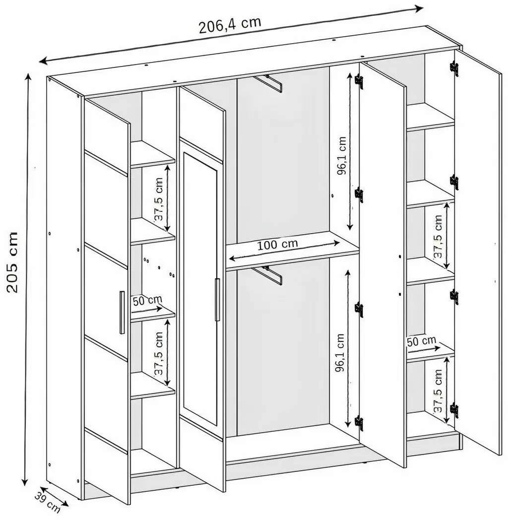 Dulap Prime Furniture Roj 4D 207, alb/negru