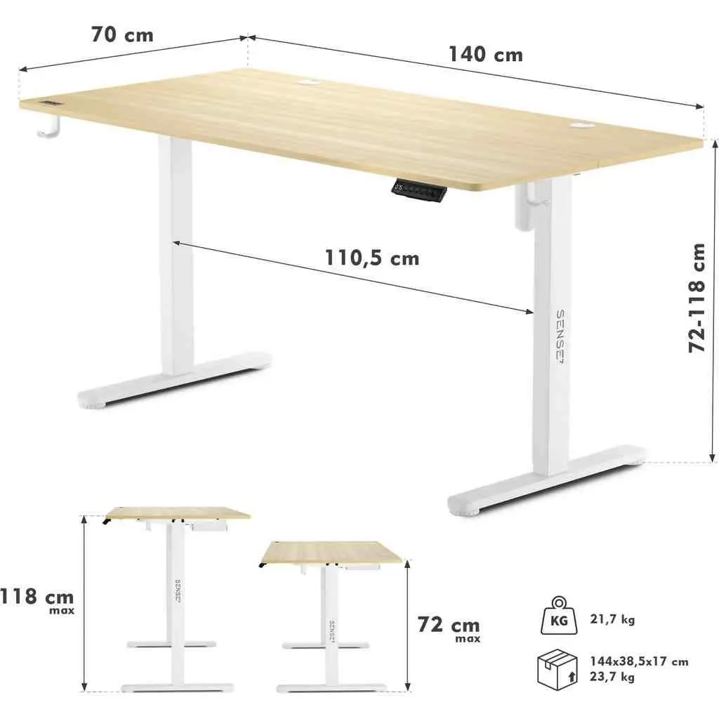 Masă de birou SENSE7 Nojo 140x70, pin alb