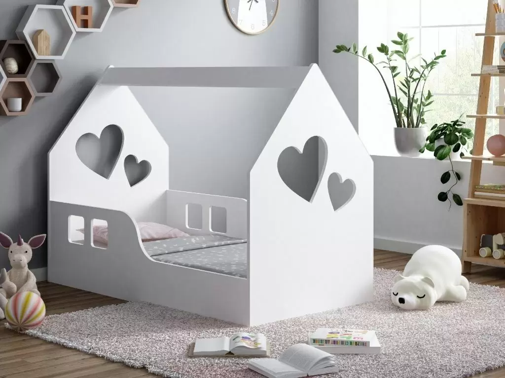 Pat pentru copii Happy Babies House Heart L01 70x140cm, alb