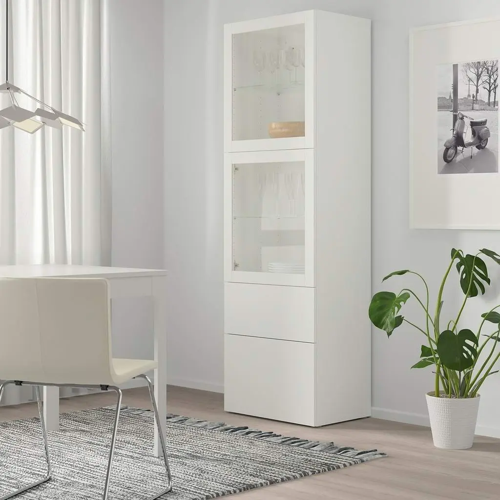 Витрина IKEA Besta/Lappviken ящик с плавно-закрывающимися направляющими 60x42x193см, белый на tehnoparc.md Витрина IKEA Besta/Lappviken ящик с плавно-закрывающимися направляющими 60x42x193см, белый