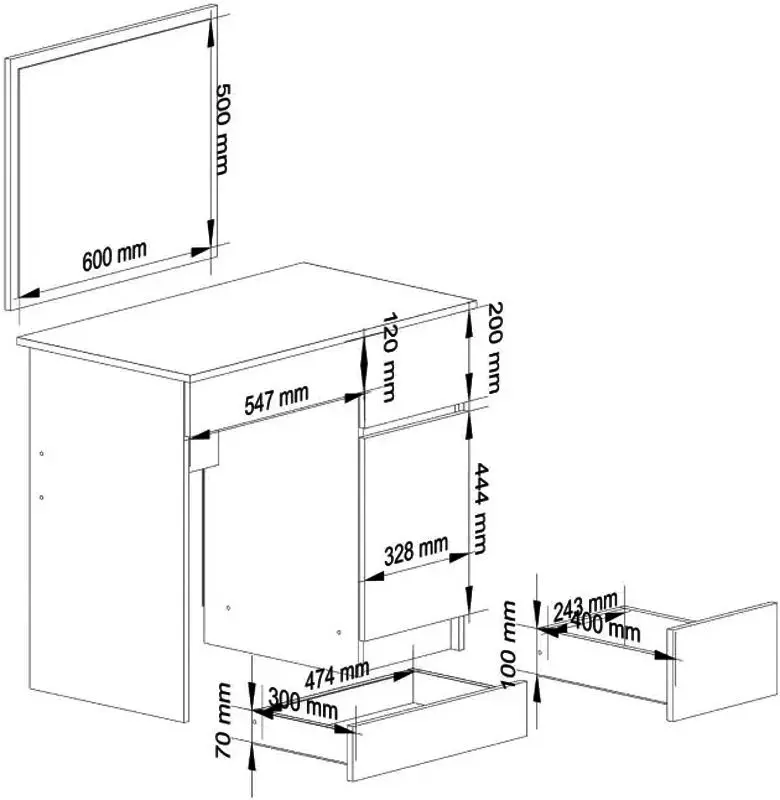 Masă de toaletă Akord P-2/SL 500x600cm Right, stejar sonoma/alb