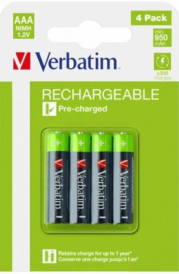 Батарейка Verbatim Rechargeable AAA/HR03 950 mAh, 4шт