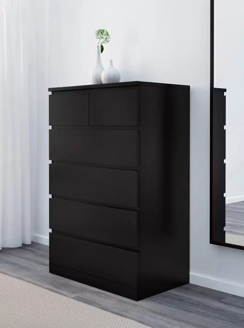 Comodă IKEA Malm 6 sertare 80x123cm, negru-maro