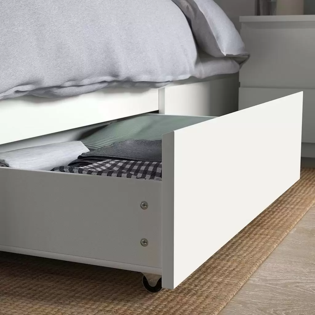 Pat IKEA Malm/Luroy 2 cutii de depozitare 180x200cm, alb