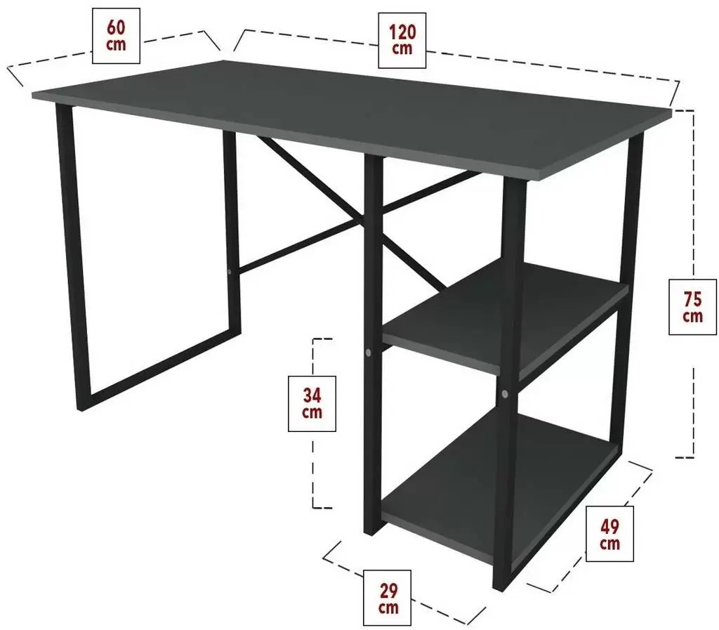 Masă de birou Fabulous 2 rafturi, antracit/negru