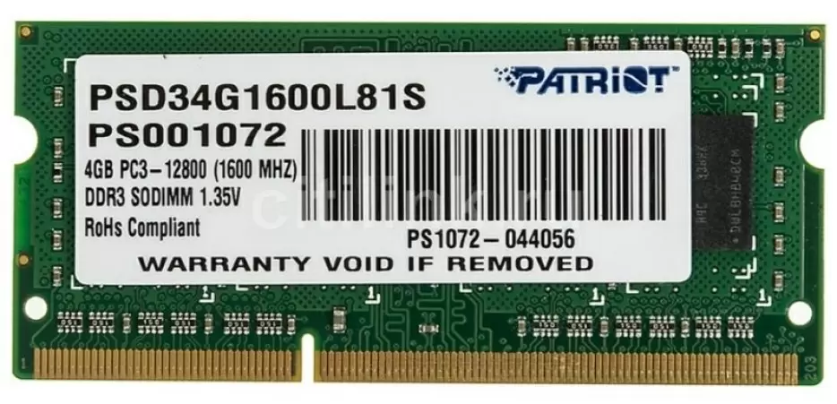 Оперативная память SO-DIMM Patriot Signature Line 4ГБ DDR3L-1600MHz, CL11, 1.35V