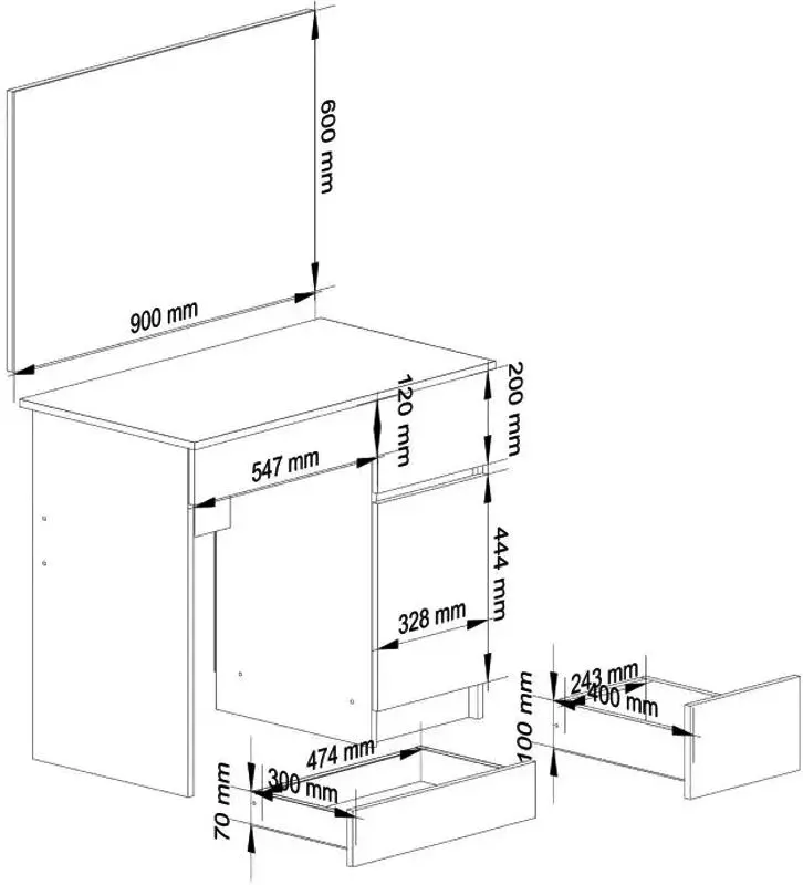 Masă de toaletă Akord P-2/SL 900x600cm Right, stejar artizanal/alb