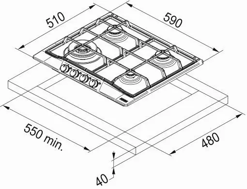 Газовая панель Franke FCH 604 3G TC MB C, черный