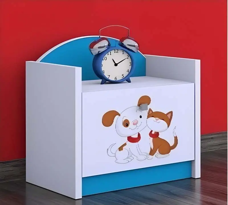 Тумба прикроватная Happy Babies Happy SZN02 Dog and Cat, белый/синий на tehnoparc.md Тумба прикроватная Happy Babies Happy SZN02 Dog and Cat, белый/синий