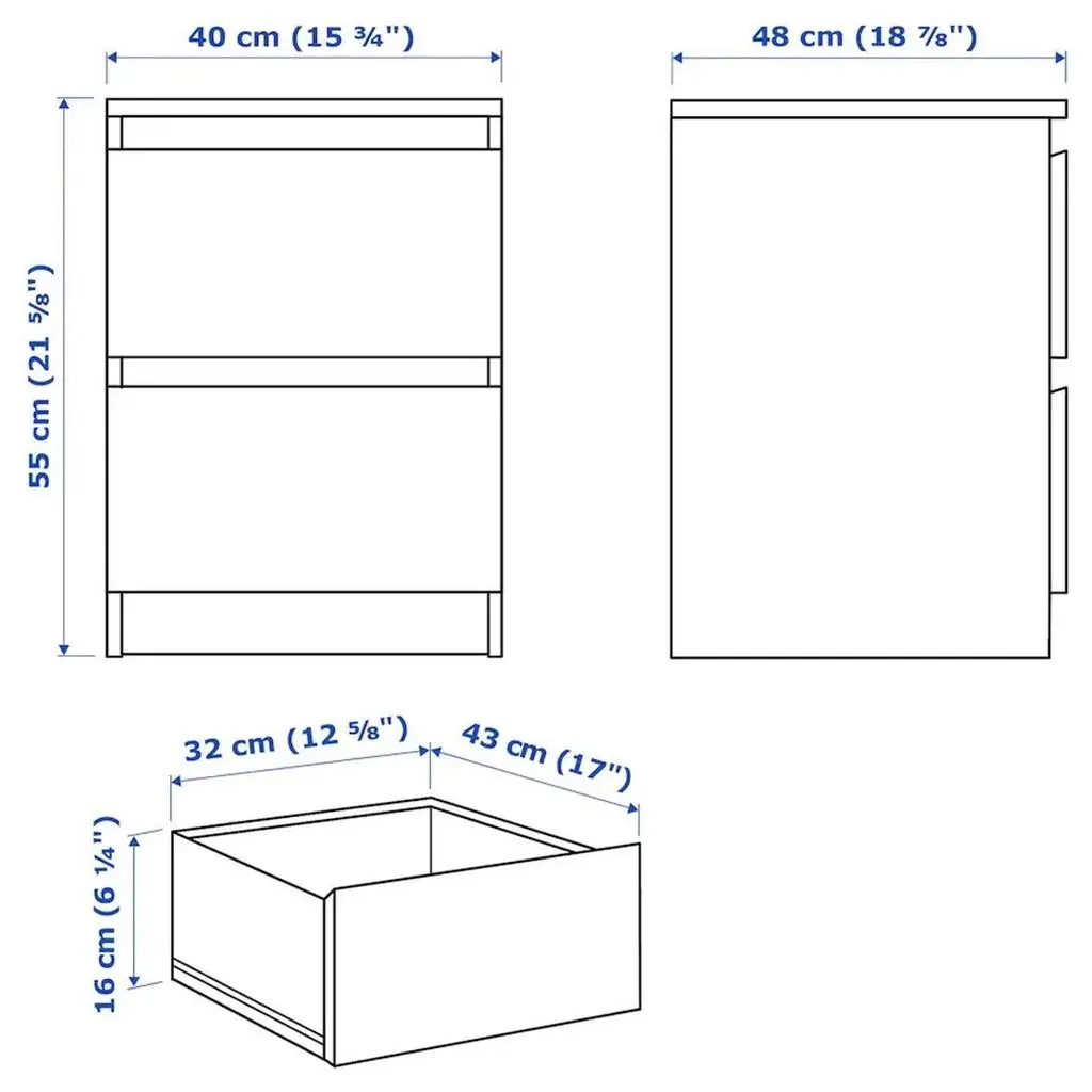 Тумба прикроватная IKEA Malm 2 ящика 40x55см, белый