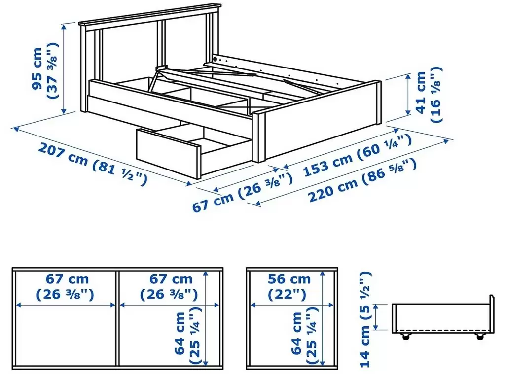 Pat IKEA Songesand 2 cutii depozitare 140x200cm, alb