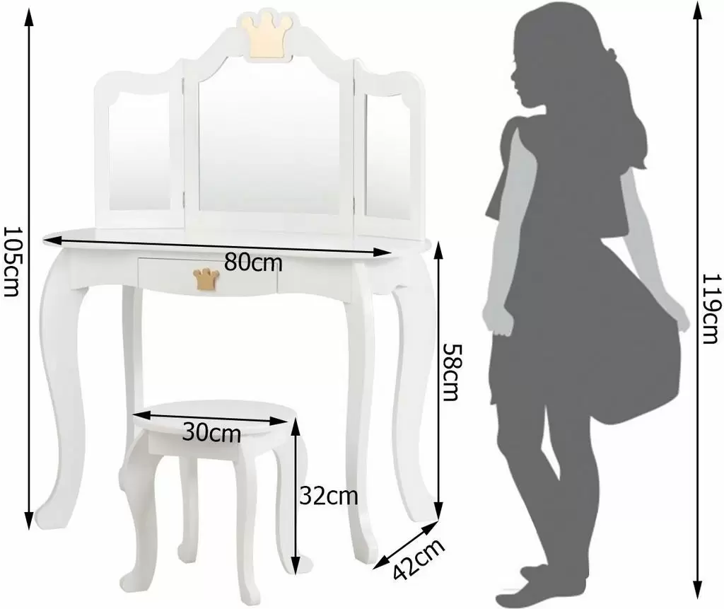 Детский туалетный столик Costway HW65299WH, белый