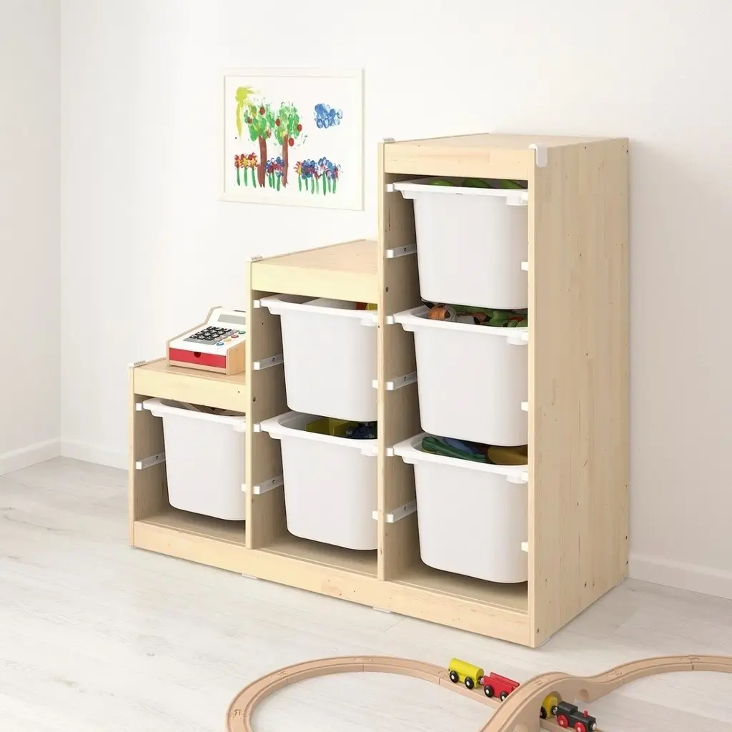 Стеллаж с контейнерами IKEA Trofast 94x44x91см, сосна белая/бирюзовый на tehnoparc.md Стеллаж с контейнерами IKEA Trofast 94x44x91см, сосна белая/бирюзовый