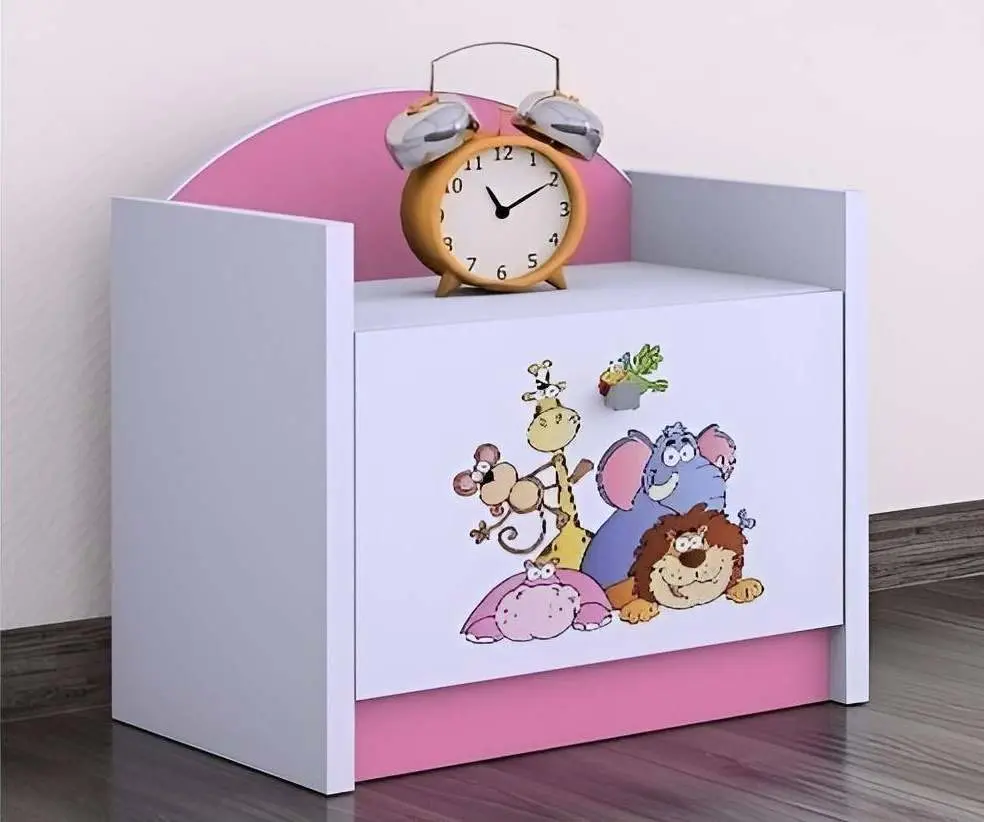 Тумба прикроватная Happy Babies Happy SZN02 Safari, белый/розовый на tehnoparc.md Тумба прикроватная Happy Babies Happy SZN02 Safari, белый/розовый