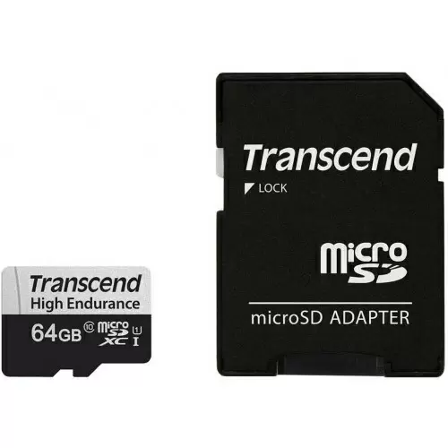 Карта памяти Transcend microSDXC 350V + SD adapter, 64ГБ