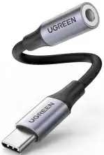 Аудио кабель Ugreen USB-C to 3.5mm M/F 10см, черный/серебристый