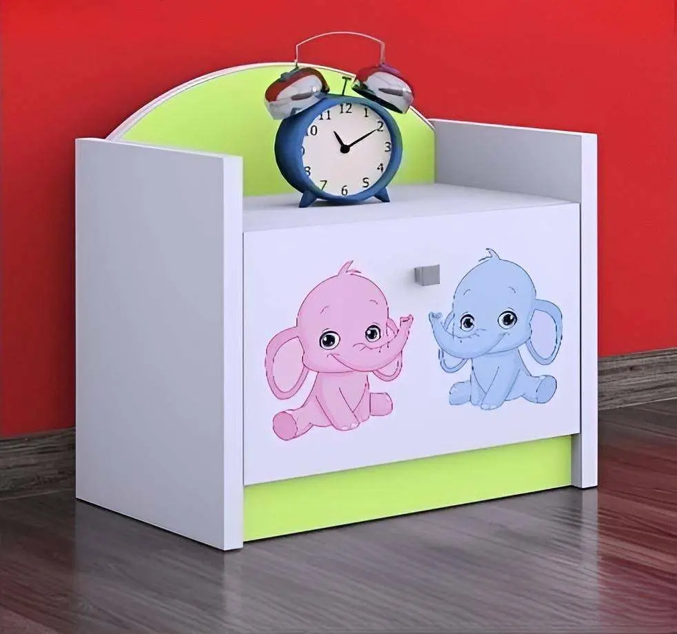 Тумба прикроватная Happy Babies Happy SZN02 Elephants, белый/пастельно-зеленый