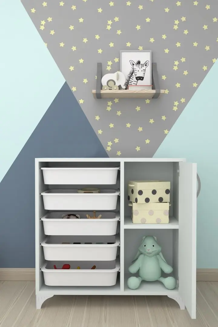Container pentru jucării Fabulous cu 5 coșuri, alb