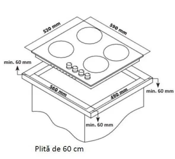 Plită incorporabilă cu gaz Heinner HBH-S584WI-IX, inox