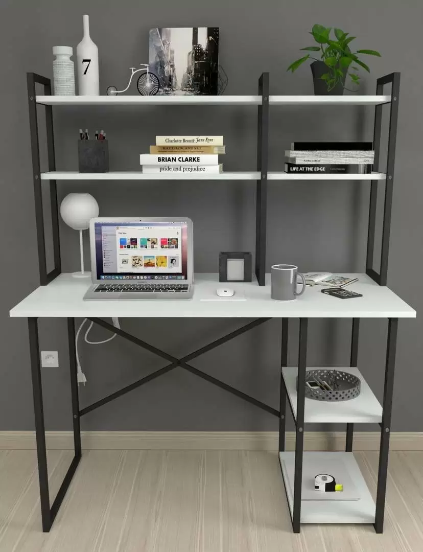 Masă de birou Fabulous cu etajeră, alb/negru