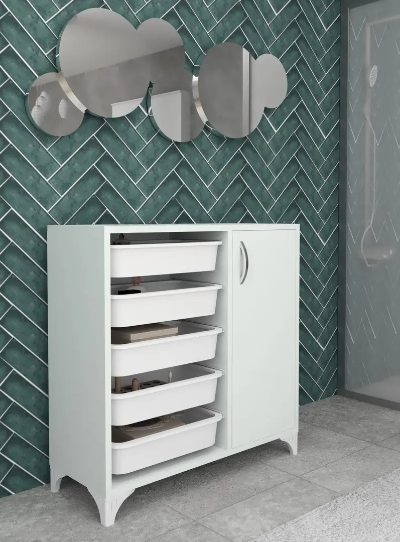 Container pentru jucării Fabulous cu 5 coșuri, alb