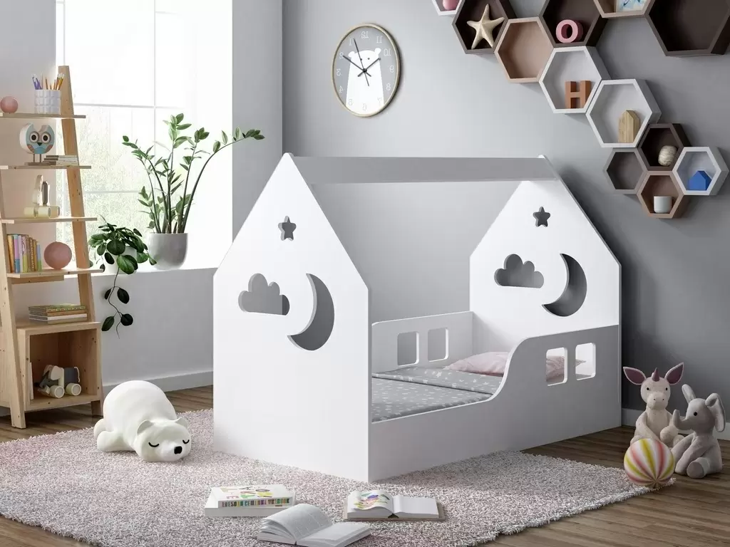 Pat pentru copii Happy Babies House Cloud L01 70x140cm, alb