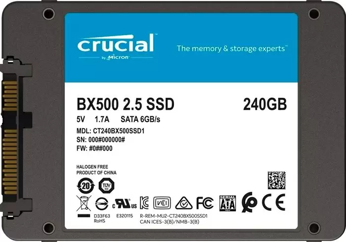 SSD накопитель Crucial BX500 2.5" SATA, 240ГБ