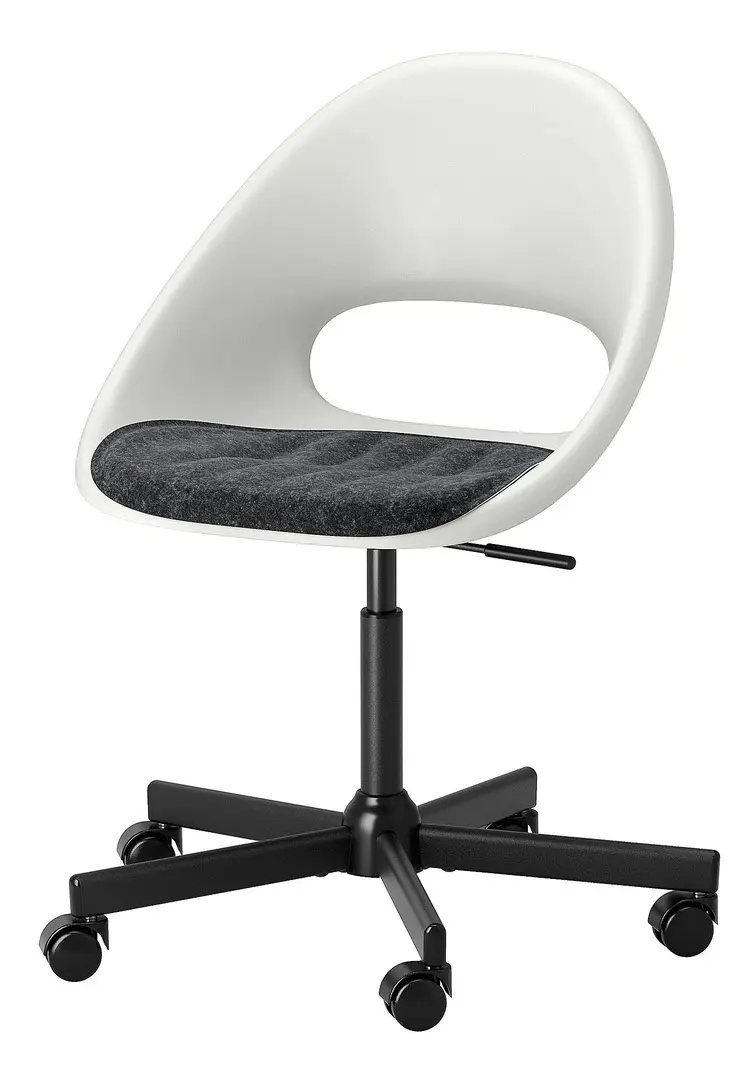 Scaun de birou IKEA Loberget/Malskar rotativ/cu pernă, alb/negru/gri închis