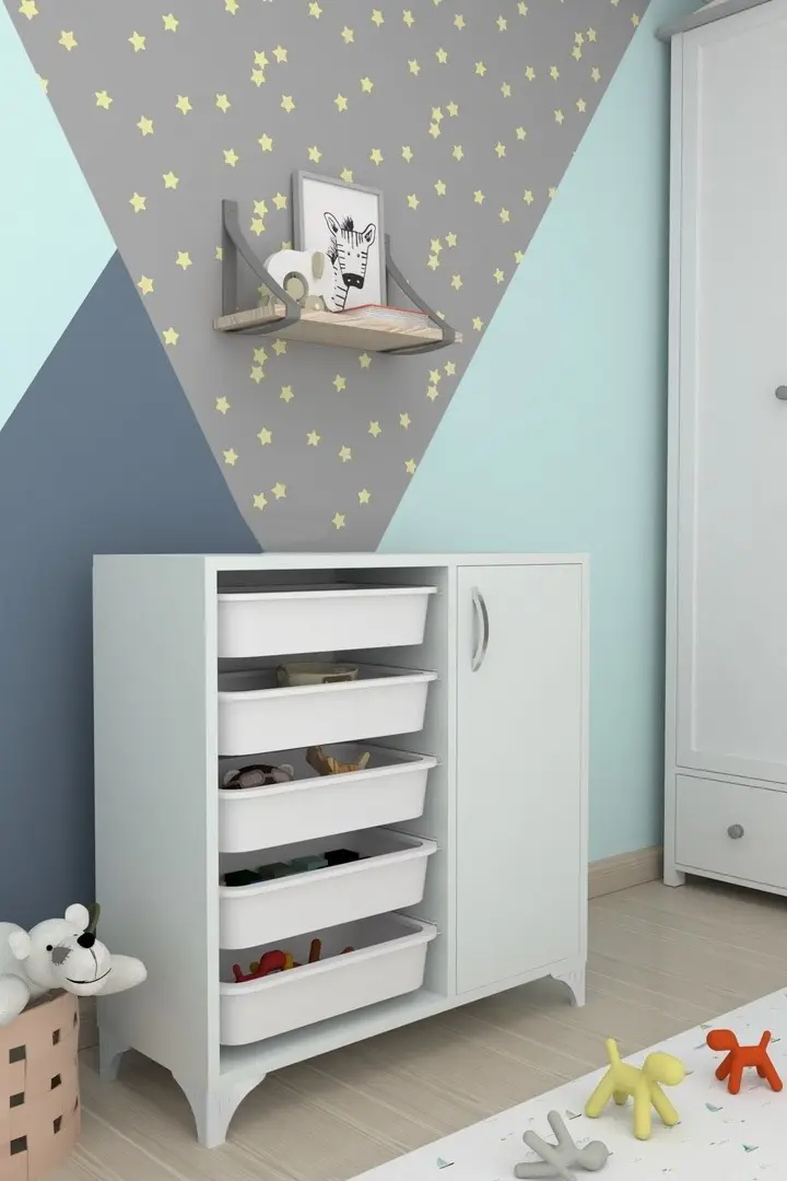 Container pentru jucării Fabulous cu 5 coșuri, alb