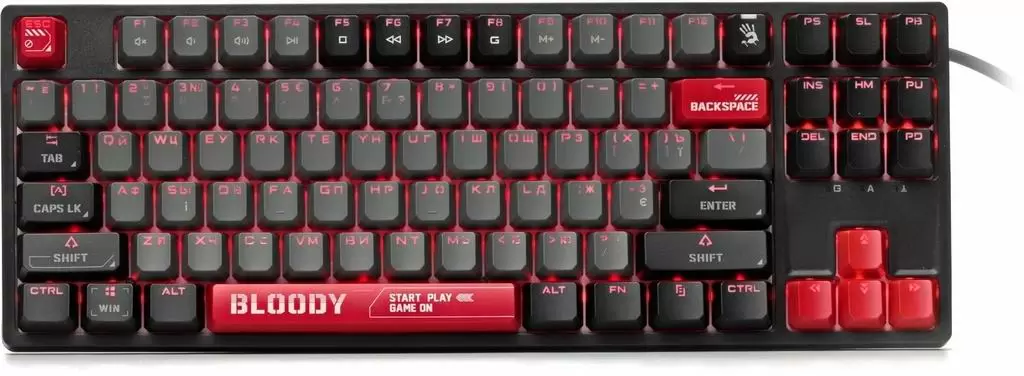 Tastatură Bloody S87, negru/roșu