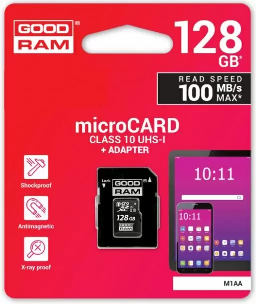Card de memorie flash Goodram microSDXC UHS-I + SD adapter, 128GB