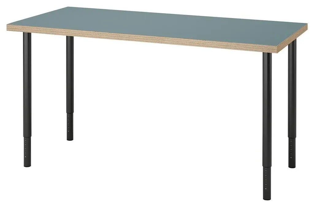 Masă de birou IKEA Lagkapten/Olov 140x60cm, gri-turcoaz/negru
