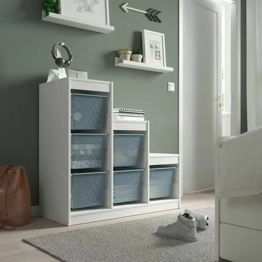 Стеллаж с контейнерами IKEA Trofast 6 корзин 99x44x94см, белый/серо-синий