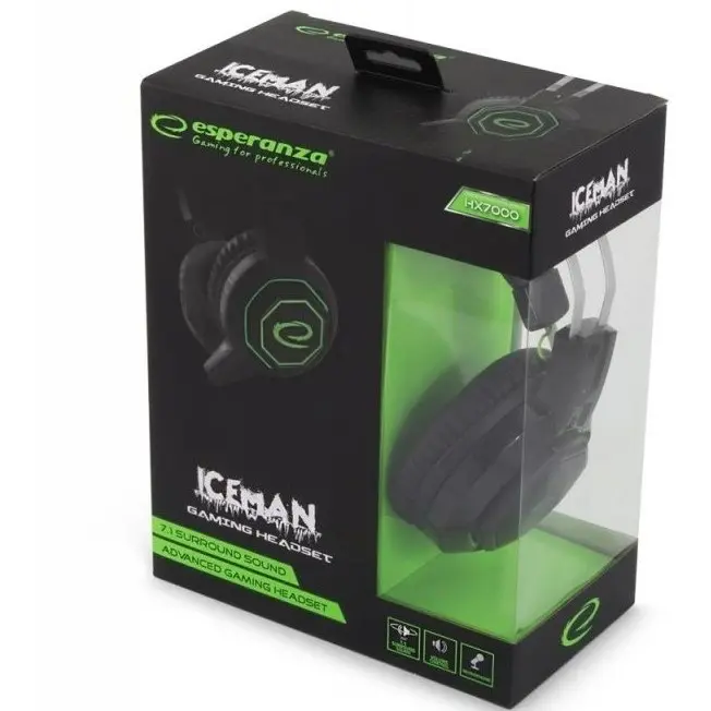 Наушники Esperanza IceMan EGH7000, черный/зеленый
