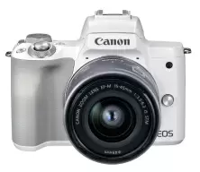 Aparat foto Canon EOS M50 Mark II + 15-45mm f/3.5-6.3 IS STM Kit, alb