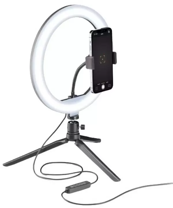 Lampă inelară Cellularline Selfie Ring Multicolor Tripod, negru