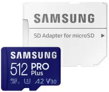 Карта памяти MicroSD Samsung PRO Plus Class 10 UHS-I (U3) + SD adapter, 512ГБ