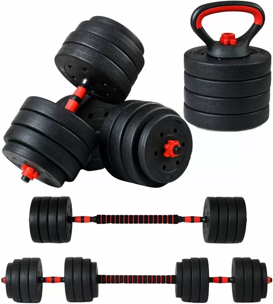 Гантель FunFit Dumbbell Set 40кг 4in1, черный/красный