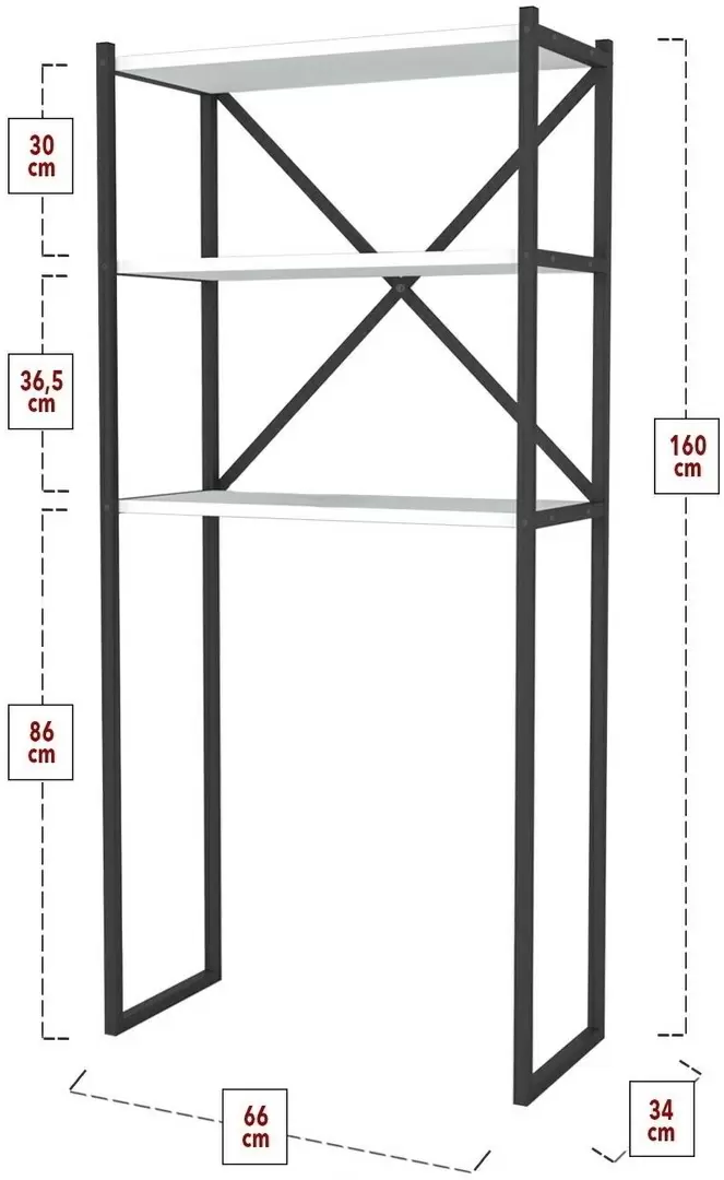 Стеллаж Fabulous 66x34x160см, белый/черный