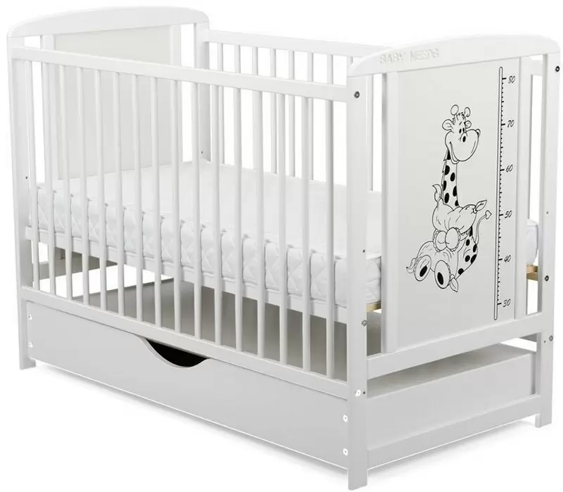 Кроватка BabyNeeds Timmi Girafa + матрас 12см + ящик, белый