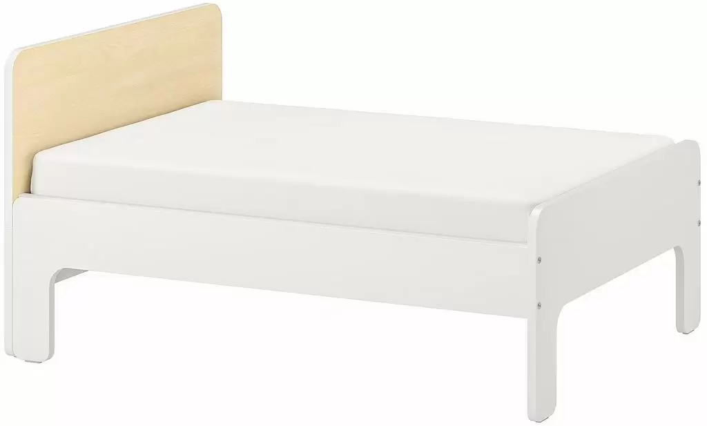 Pat pentru copii IKEA Slakt cu somieră 80x200cm, alb/mesteacan