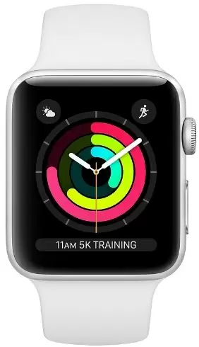 Smartwatch Apple Watch Series 3 38mm, carcasă din aluminiu argintiu, curea tip sport albă