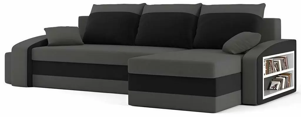 Canapea de colț Magnifico Meble Hewlet Foam Shelf Right/Pouffe Left Mikro 27/Mikro 15, gri/negru