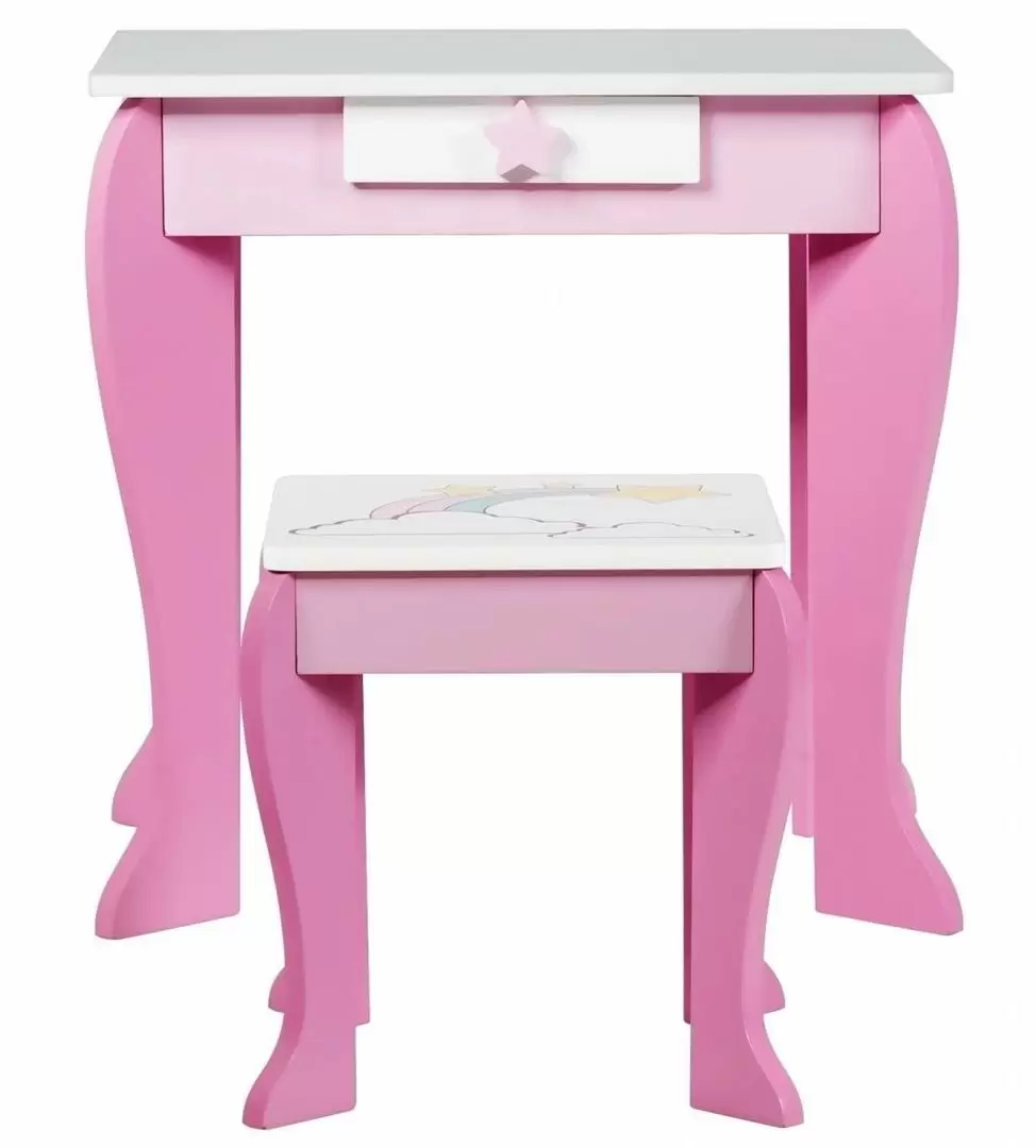 Masă de toaletă pentru copii Costway HW66654PI, alb/roz