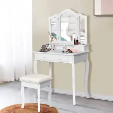 Masă de toaletă Costway HW65954WH, alb pe tehnoparc.md Masă de toaletă Costway HW65954WH, alb