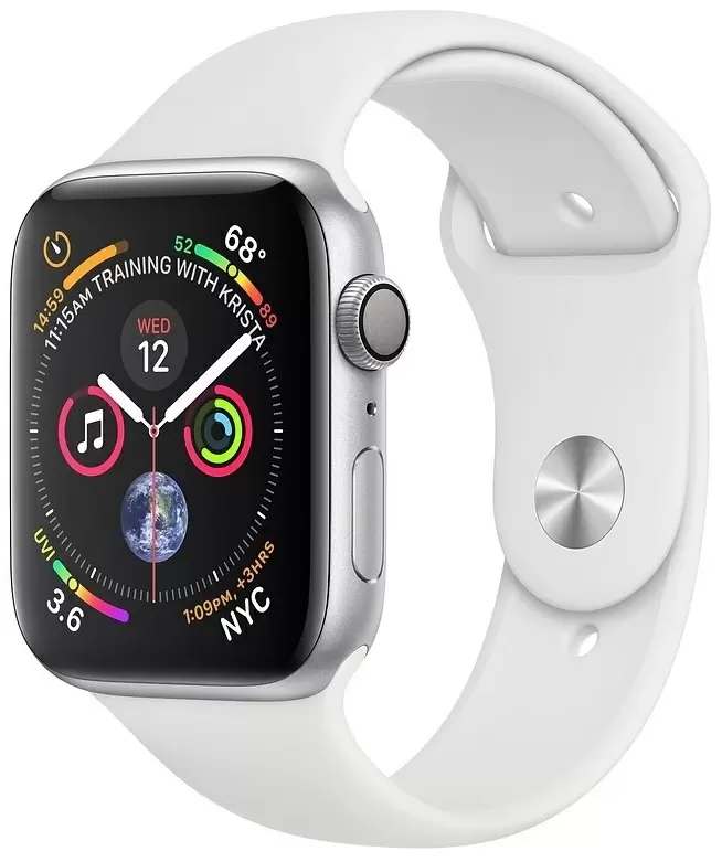 Smartwatch Apple Watch Series 5 44mm, carcasă din aluminiu alb, curea tip sport