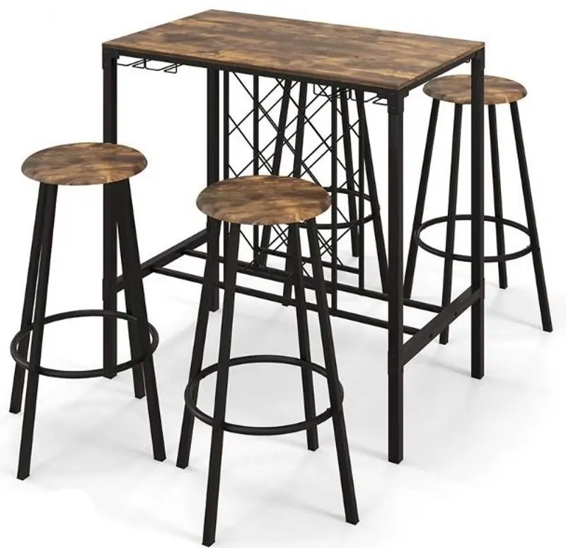 Set masă și scaune Costway KC55678CF 1+4, maro rustic/negru