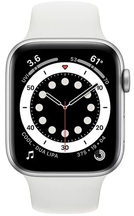Умные часы Apple Watch Series 6 44mm, корпус из алюминия серебристого цвета, спортивный ремешок