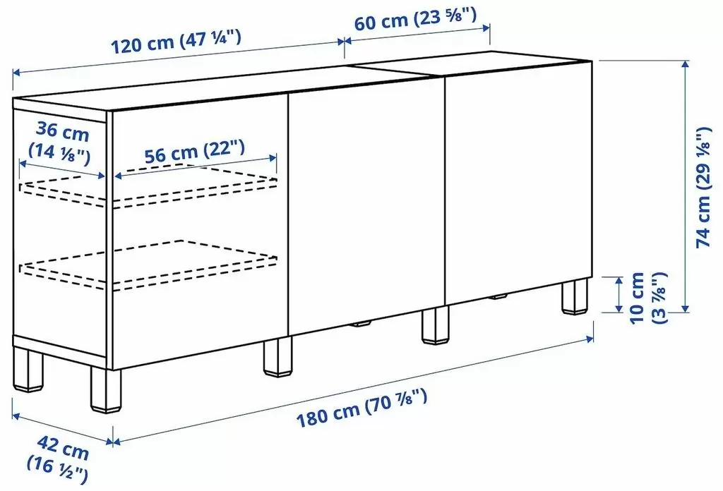 Tumbă IKEA Besta/Lappviken/Stubbarp balamale cu închidere lină 180x42x74cm, gri închis