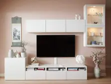 Гостиная IKEA Besta/Lappviken стекло/ящик с плавно-закрывающимися направляющими 300x42x211см, белый